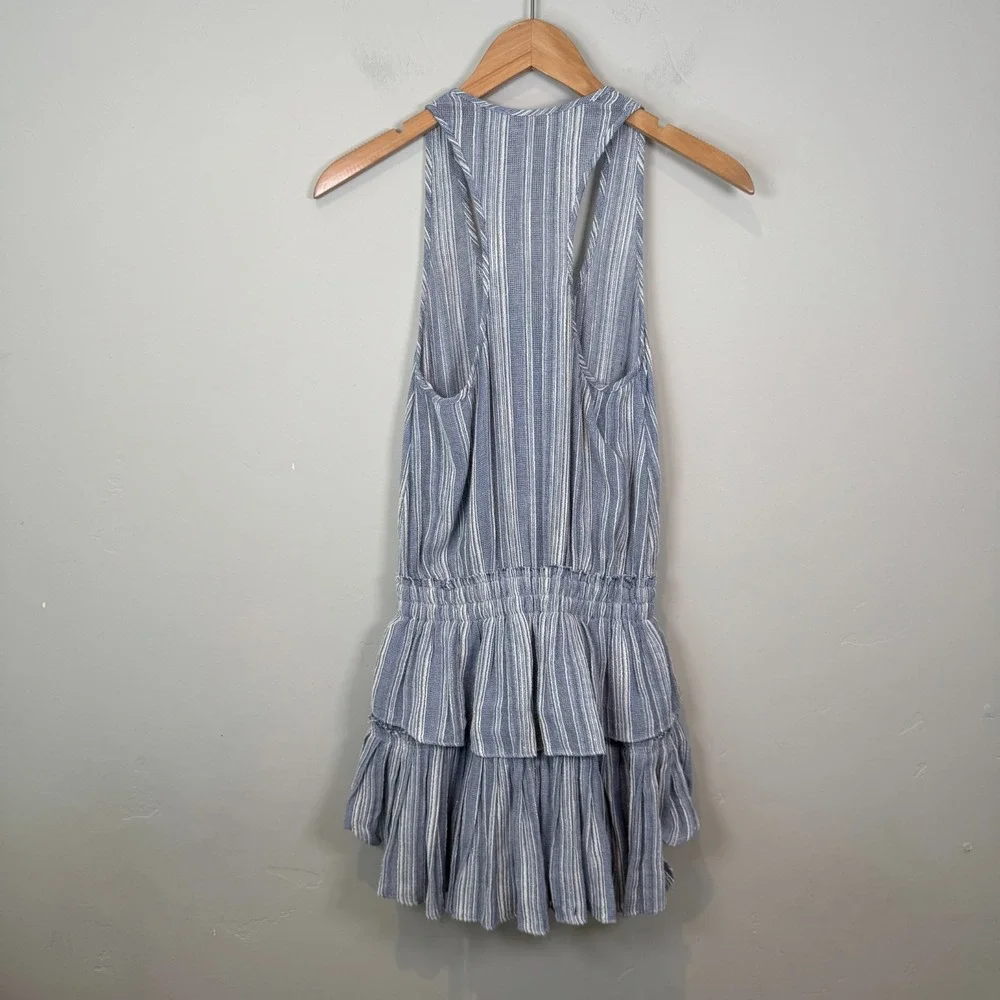 Love Shack Fancy Mini Dress Striped Sleeveless Tank Blue White Size Small Ruffle